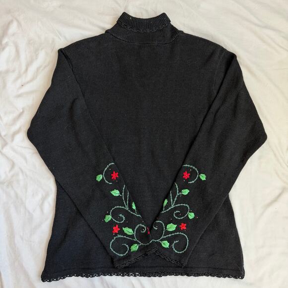 Vintage Arriviste Black, Holiday Embroidered, Cardigan- M - Picture 2 of 9